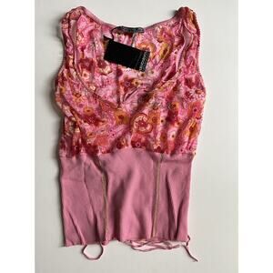 LIU JO y2k Sheer Camisole Cami rib Knit Lace up Back Made In Italy 42/6 NWT